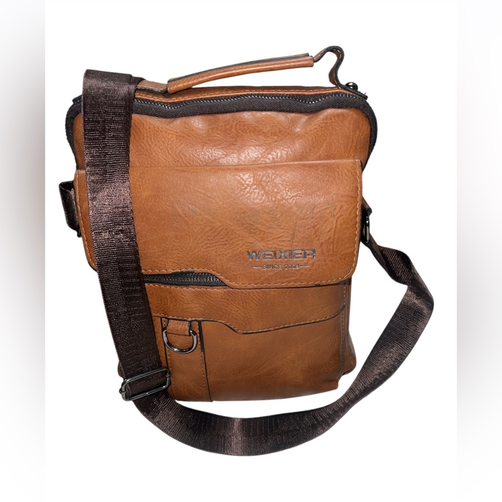 Weixier Unisex Light Brown Soft Leather Messenger Bag